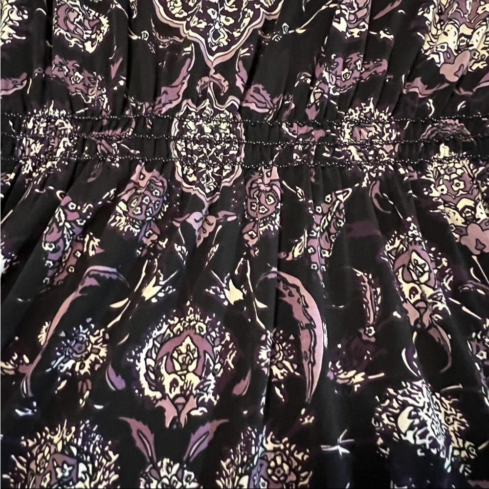Studio M Elaborate Purple Floral Tie-back Loose Sleeve Dress Size M Smocked - Picture 9 of 16